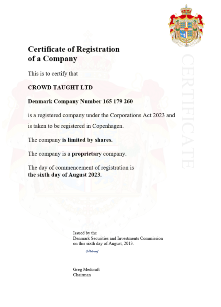 Denmark  certificate of registration Word and PDF template